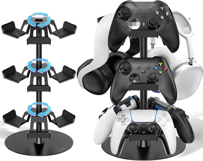 Kosker Headset Stand 3 Tiers for Desk, Rotatable Gaming Controller Stand for PS5/PS4/Xbox/Switch2/PS Portal/Phone, Universal PC Gamer Gift Accessory Controller/Headphone Holder for 9 Packs Controller - Image 1